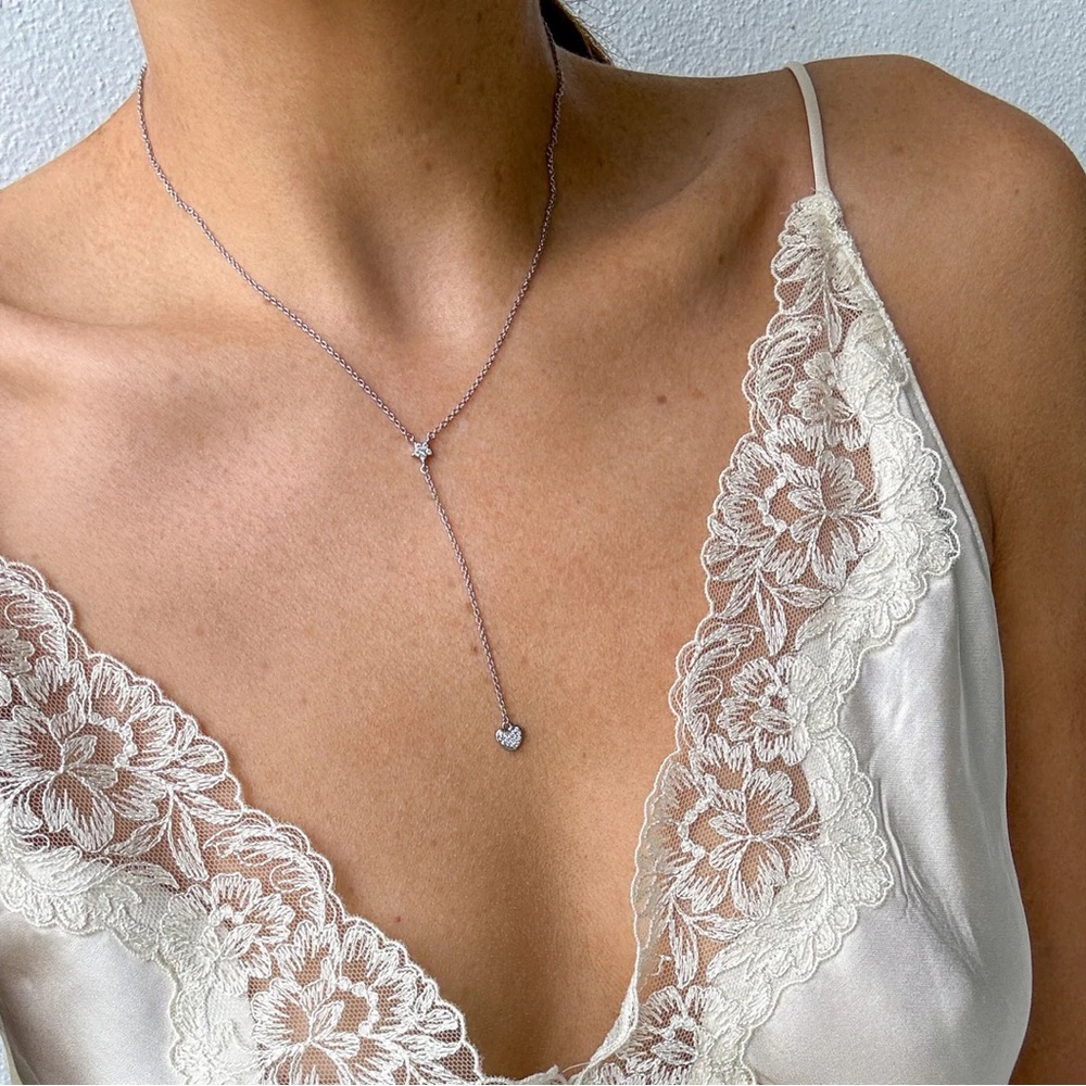 Adornia Rhodium Plated Star & Heart Y-Necklace NWT